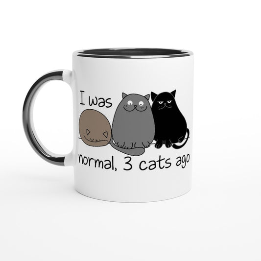 Funny Cat Lovers Mug - 'I Was Normal 3 Cats Ago' Design | White Ceramic Coffee Cup 11oz | Unique Gift