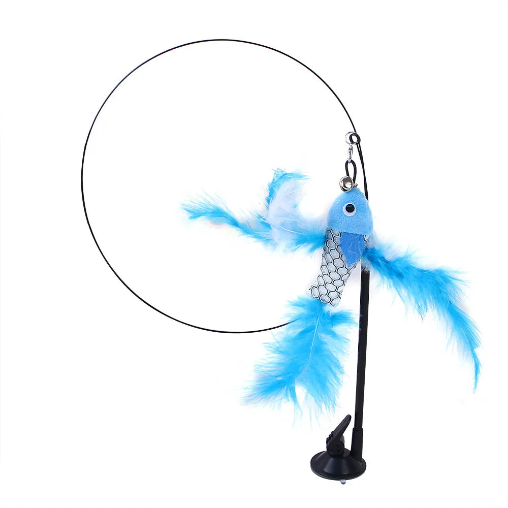 Suction Cup Cat Toy with Feather and Bell - Interactive Feline Fun for Exercise and Stimulation"