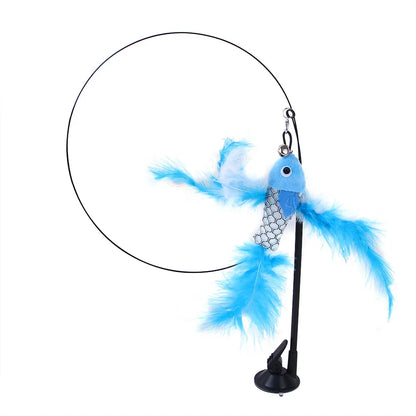 Suction Cup Cat Toy with Feather and Bell - Interactive Feline Fun for Exercise and Stimulation"